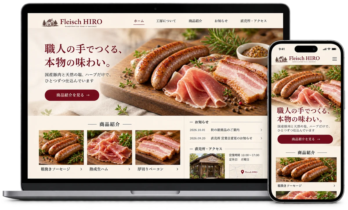 ホームページのPC画面とスマホ画面